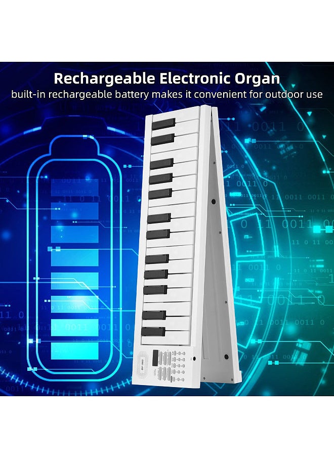 61-Key Foldable Electronic Piano Multifunctional Electronic Piano Keyboard with LED Display Built-in Rechargeable Battery Portable Musical Instrument Digital Piano with Carrying Bag