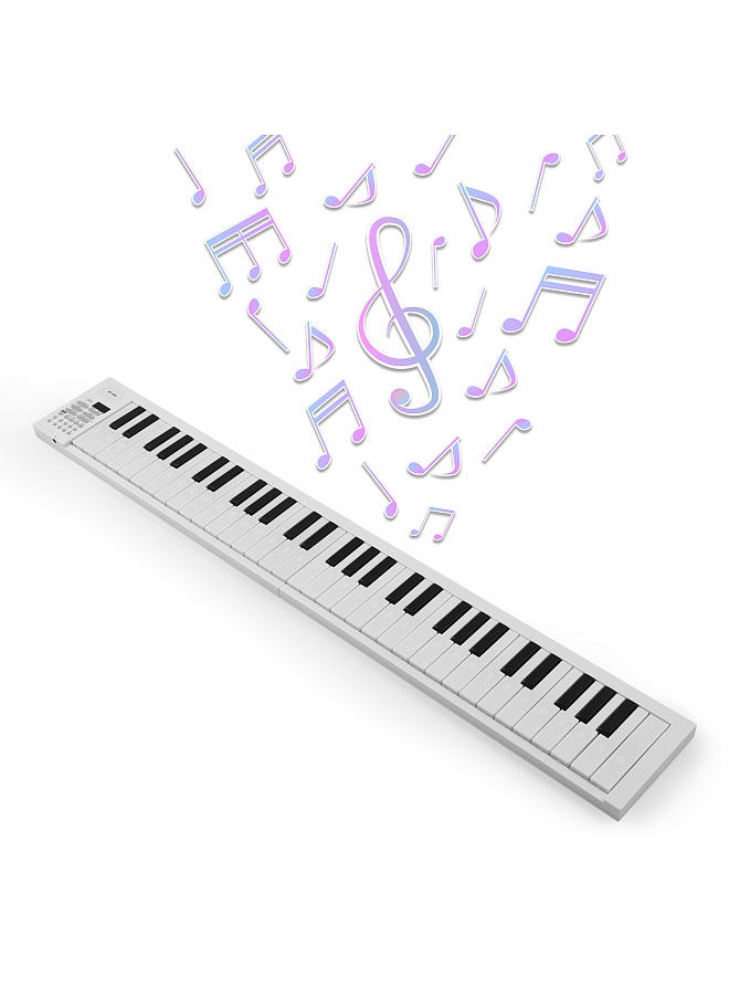 61-Key Foldable Electronic Piano Multifunctional Electronic Piano Keyboard with LED Display Built-in Rechargeable Battery Portable Musical Instrument Digital Piano with Carrying Bag