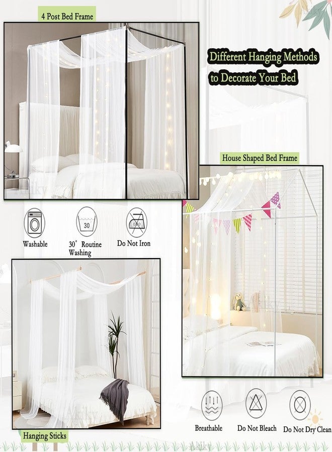 Akiky Canopy Bed Curtains with Light Princess Bed Canopy Scarf for Full/Queen Metal Bed Frame,Wood Frame Bed-2 Panel Sheer Curtain(Full/Queen,White) - Image 2