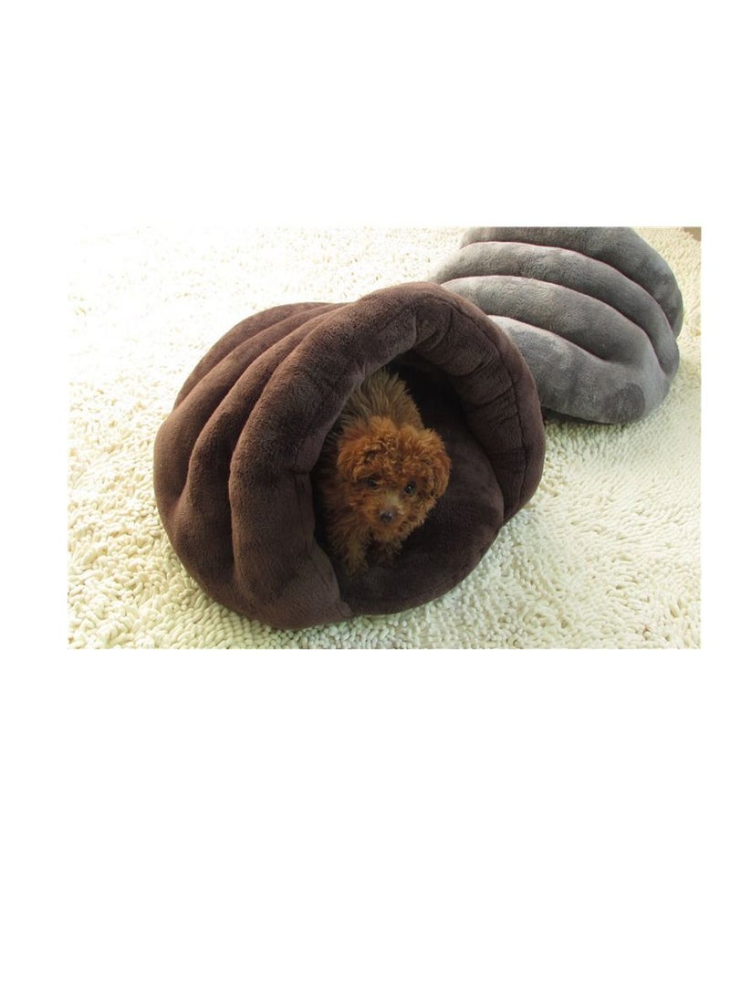 SOFT HOODED WARM HOUSE FOR DOGS – 50*45*-35 CM – SMALL – BROWN - Image 1