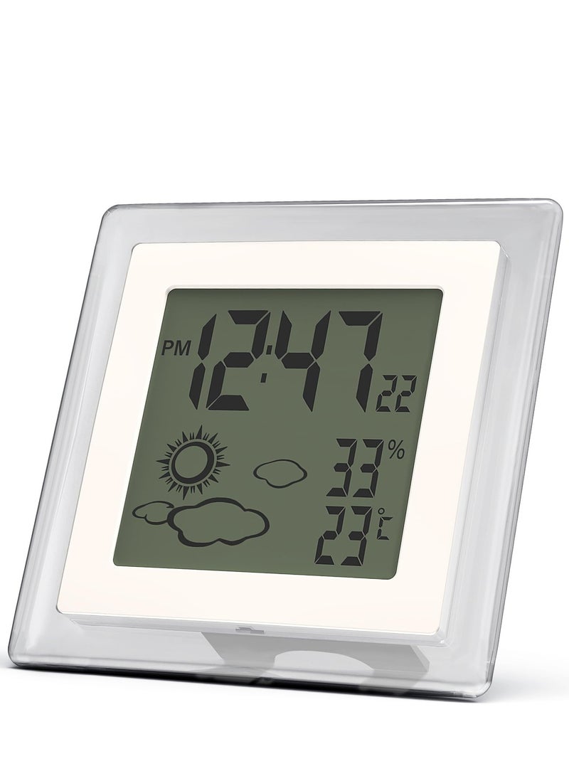 SYOSI Digital Alarm Clock Small Battery Operated Alarm Clock Weather Desk Clocks With Temperature In ℃ Or ℉ Auto Backlight 12/24H Date Stylish Design For Kids Office Bedroom(Battery Included)  - Image 1