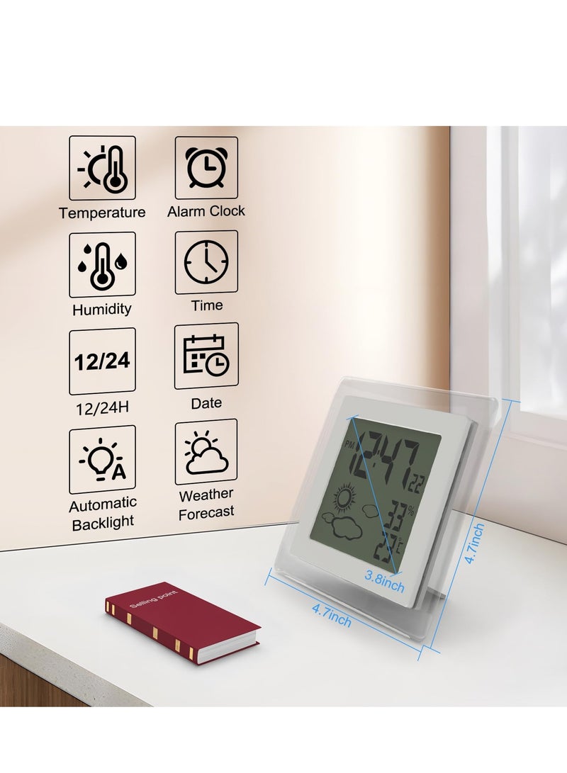 SYOSI Digital Alarm Clock Small Battery Operated Alarm Clock Weather Desk Clocks With Temperature In ℃ Or ℉ Auto Backlight 12/24H Date Stylish Design For Kids Office Bedroom(Battery Included)  - Image 2