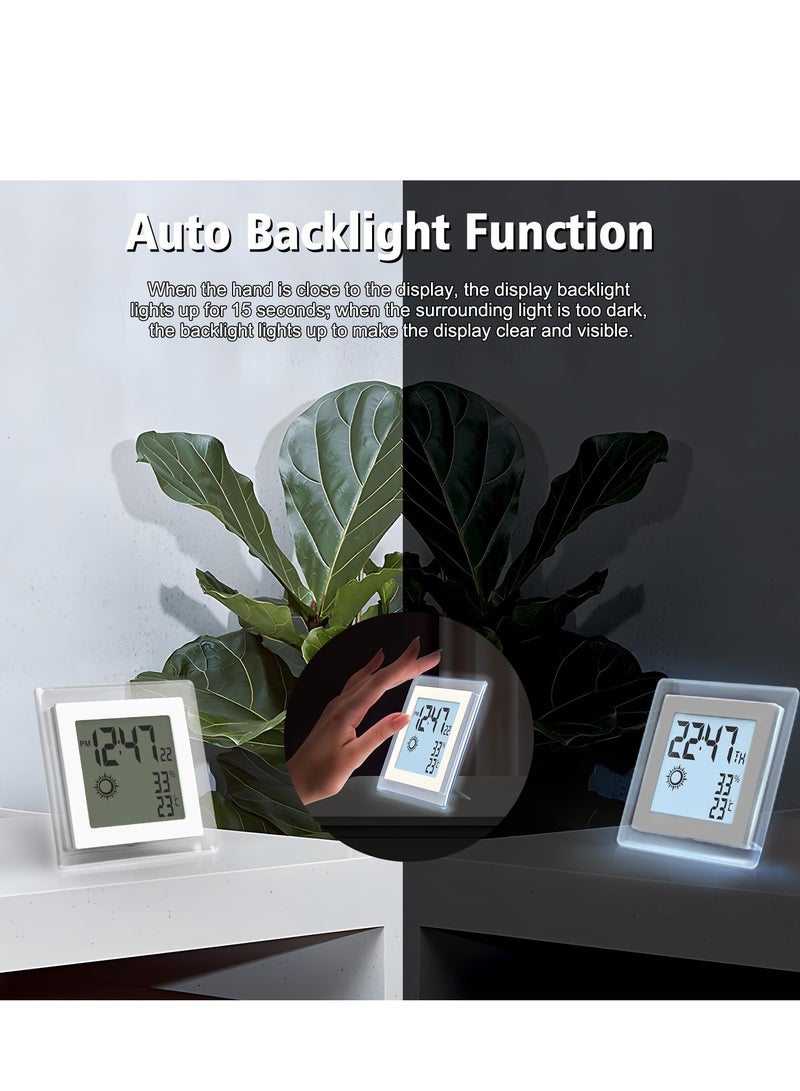 SYOSI Digital Alarm Clock Small Battery Operated Alarm Clock Weather Desk Clocks With Temperature In ℃ Or ℉ Auto Backlight 12/24H Date Stylish Design For Kids Office Bedroom(Battery Included)  - Image 3