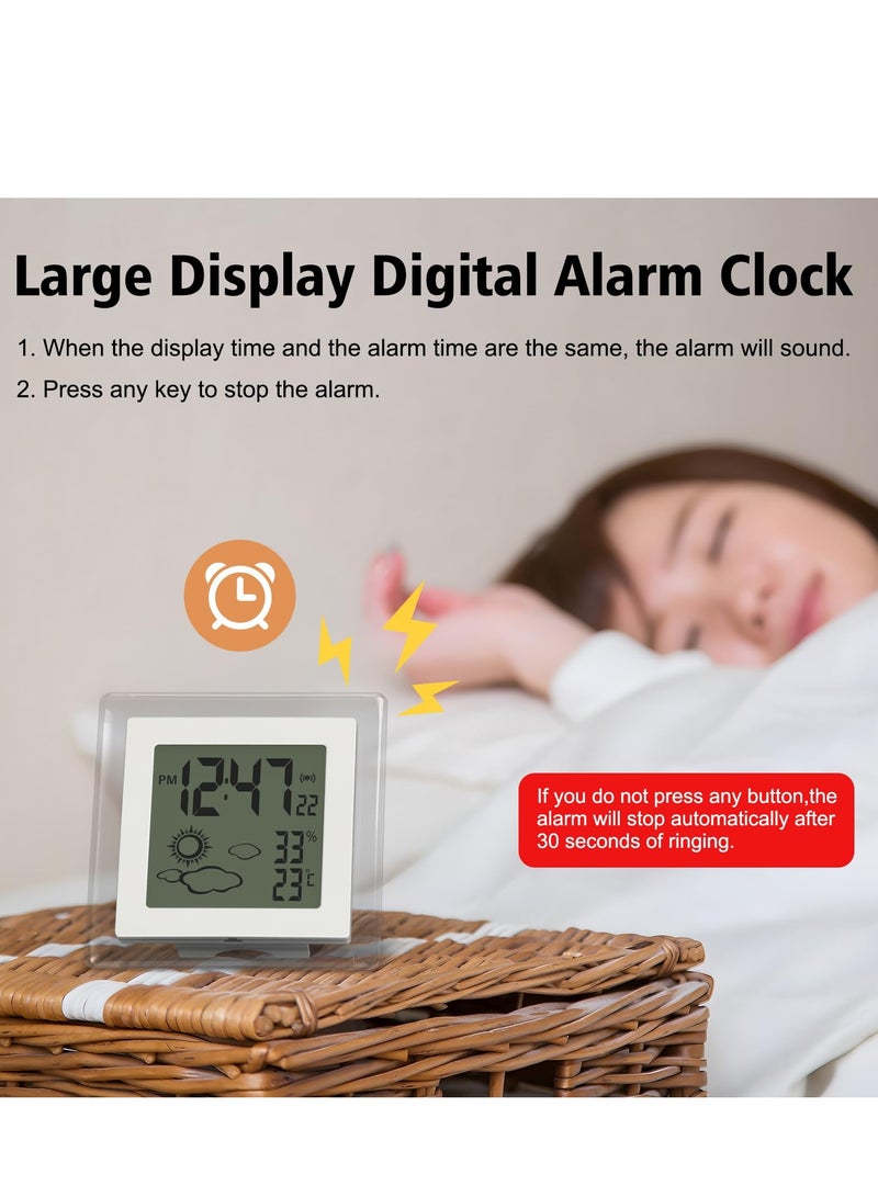 SYOSI Digital Alarm Clock Small Battery Operated Alarm Clock Weather Desk Clocks With Temperature In ℃ Or ℉ Auto Backlight 12/24H Date Stylish Design For Kids Office Bedroom(Battery Included)  - Image 5