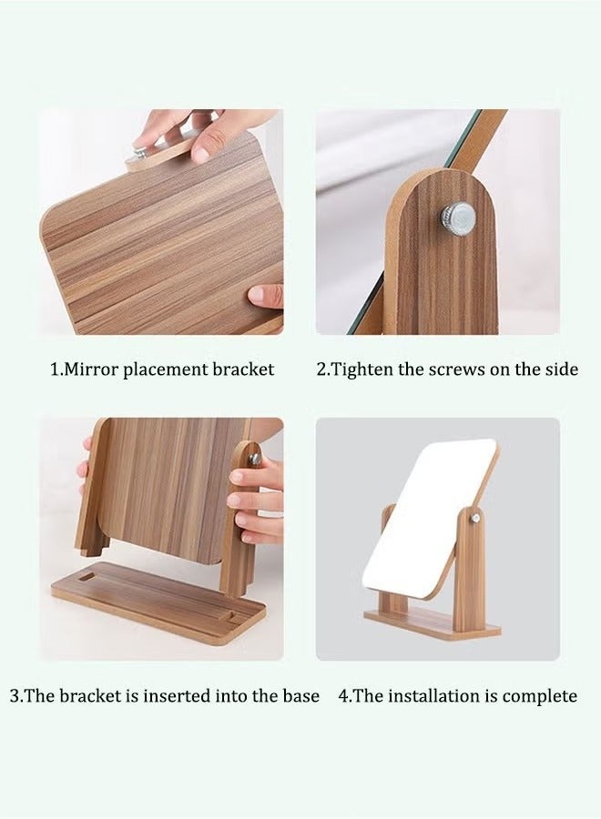 Beauenty Wood Table Vanity Makeup Mirror, 360-Degree Swivel Mirror, Single-Sided Makeup Table Mirror, Portable Table Tabletop Mirror, High-Definition Mirrors for Bedroom, Living Room, and Makeup Desk - Image 5