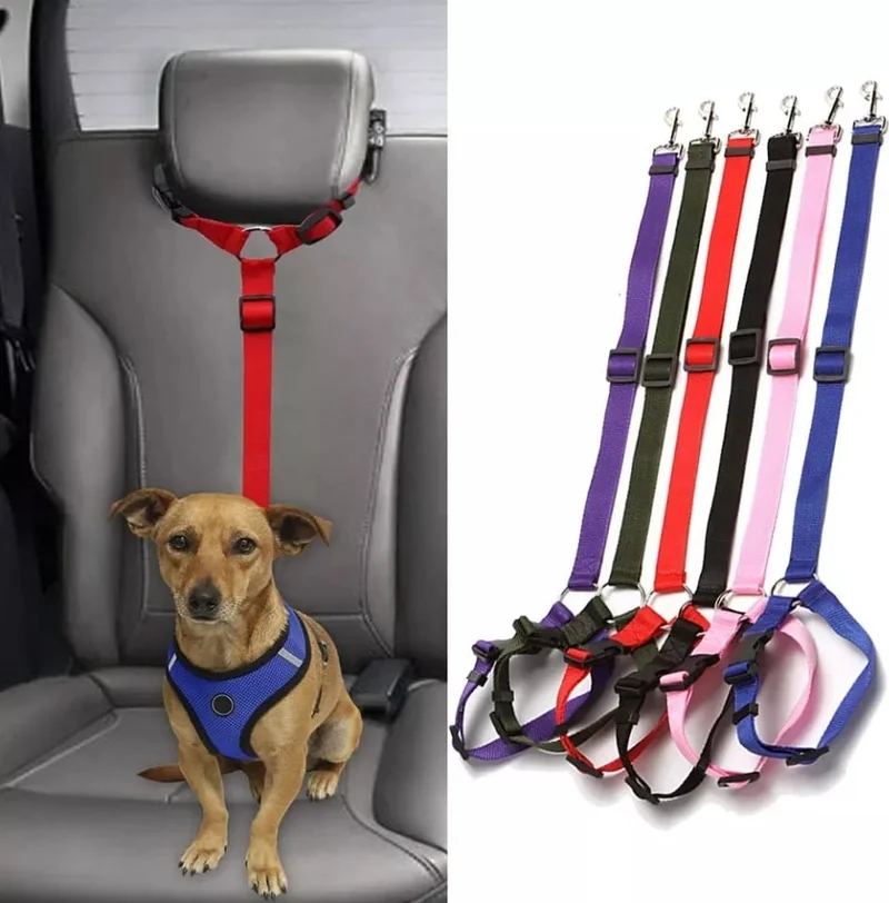 Tineke Dog Seat Belt Travel Collar Compatible with All Car Headrests Car Travel Belt