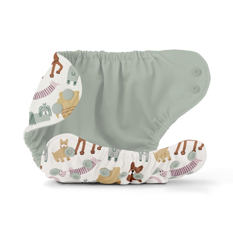 Esembly Cloth Diaper Cover - Reusable Swim Diaper, Waterproof, Breathable - Adjustable Outer Layer Over Absorbent Inner for Blowout Protection - Off-Leash, Size 1 (7-17lbs) - Image 3