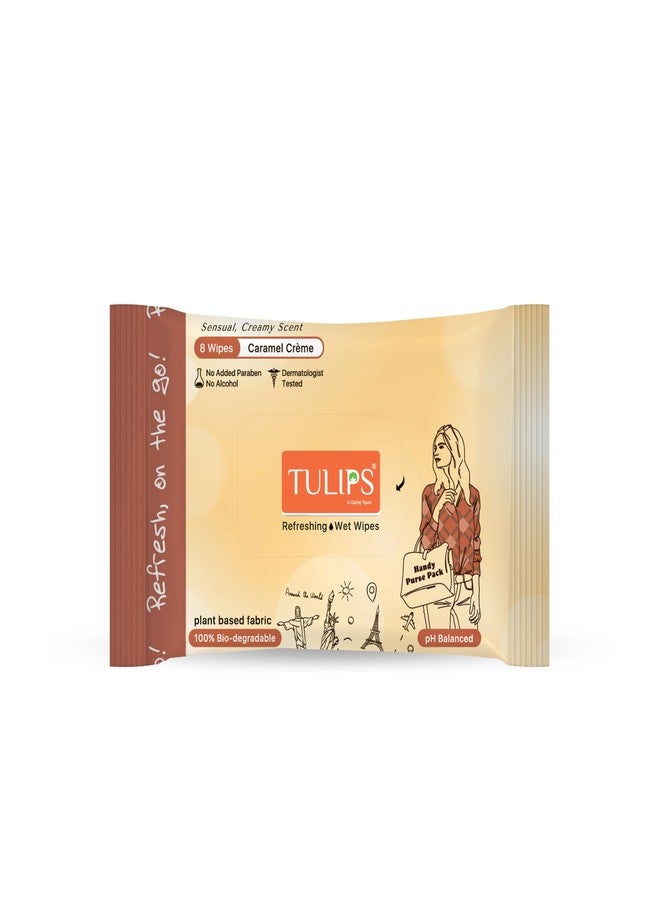 Tulips,Biodegradable Refreshing Pocket Wipes: Compact Care for On-the-Go Moments"delightful scent,gentle and safe for all skin types(Caramel Creme, Pack of 5) 8 wipes in a pack - Image 2