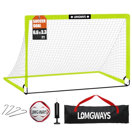 LOMGWAYS Soccer Goal for Backyard 66X33FT Portable Soccer Net with Size 5 Soccer BallPumpGround StakesCarrying Bag Perfect for BackyardCourtFieldEasy SetupGreat for All Levels and Ages - Image 1