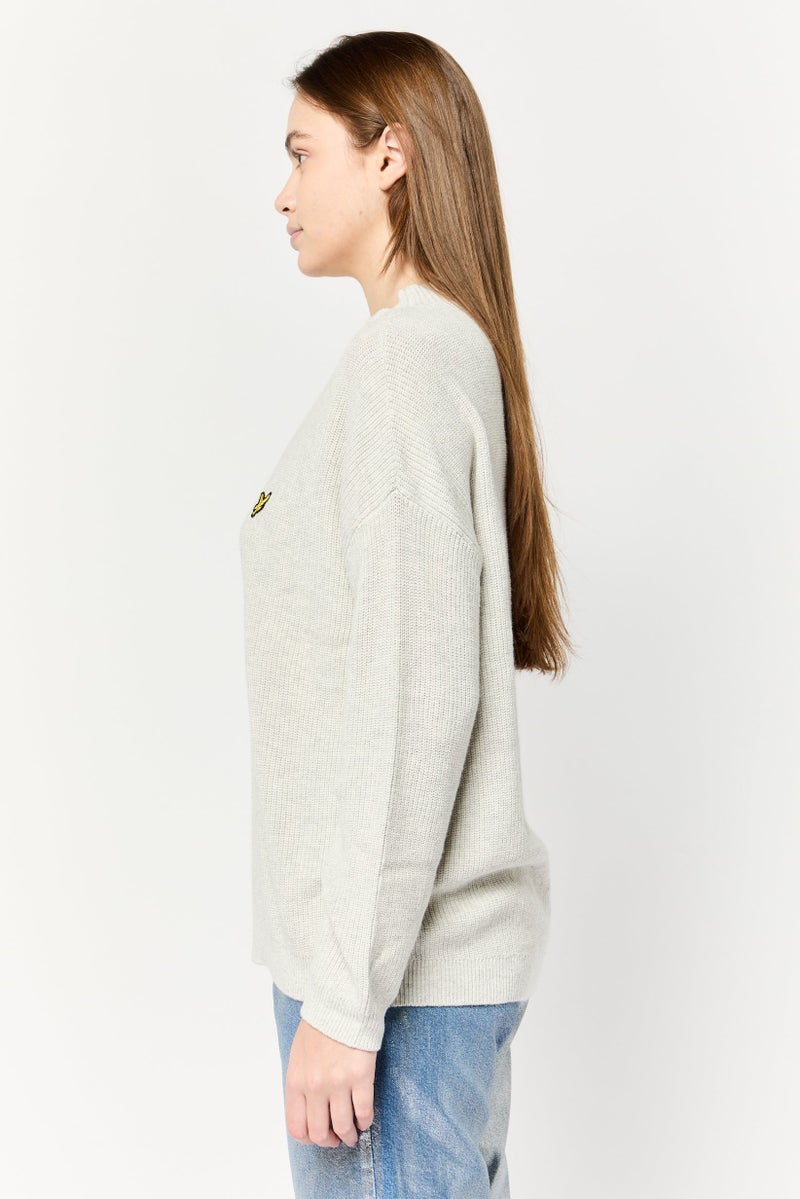 Lyle & Scott Women Mock Neck Brand Logo Sweater, Light Grey - Image 4
