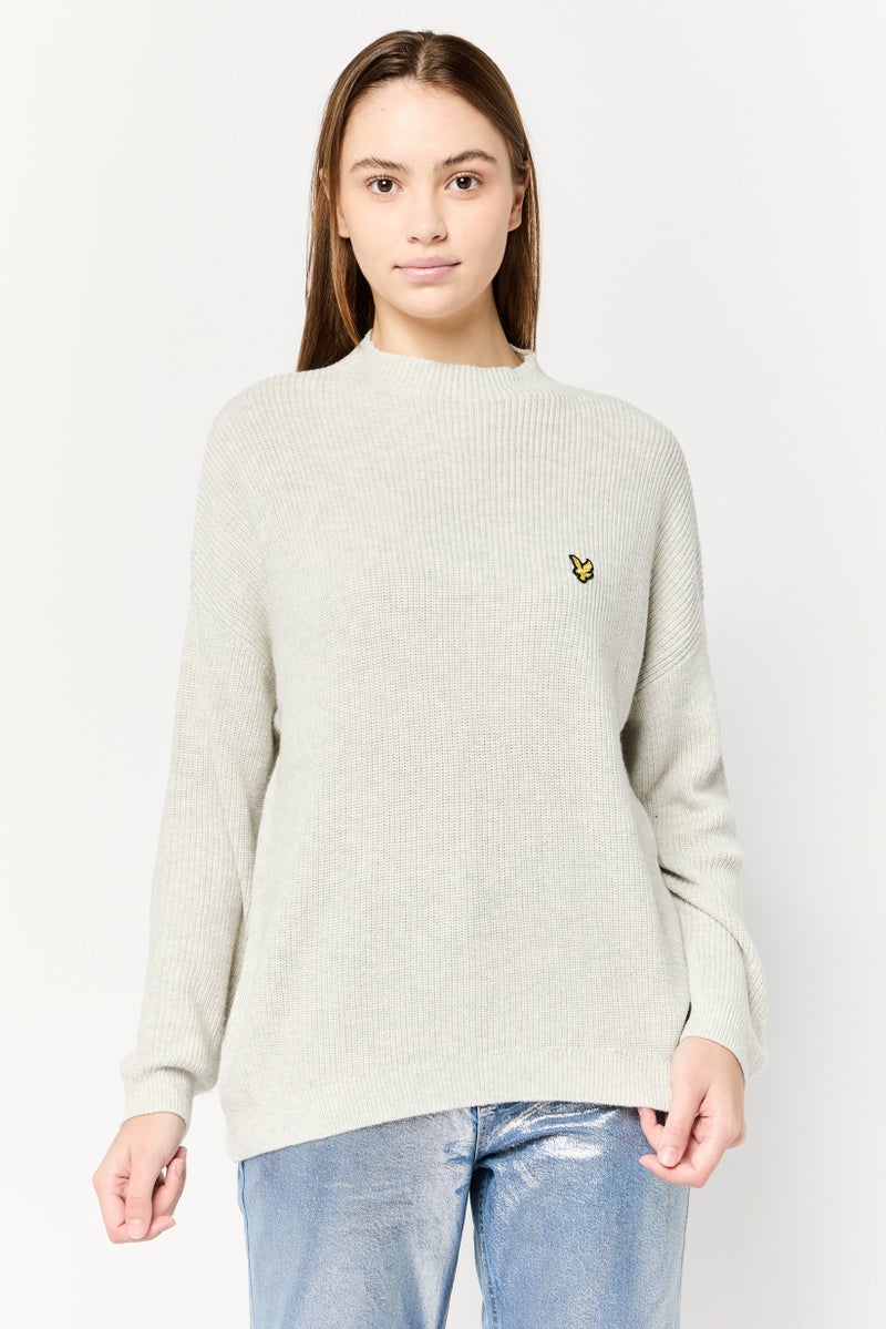 Lyle & Scott Women Mock Neck Brand Logo Sweater, Light Grey - Image 1