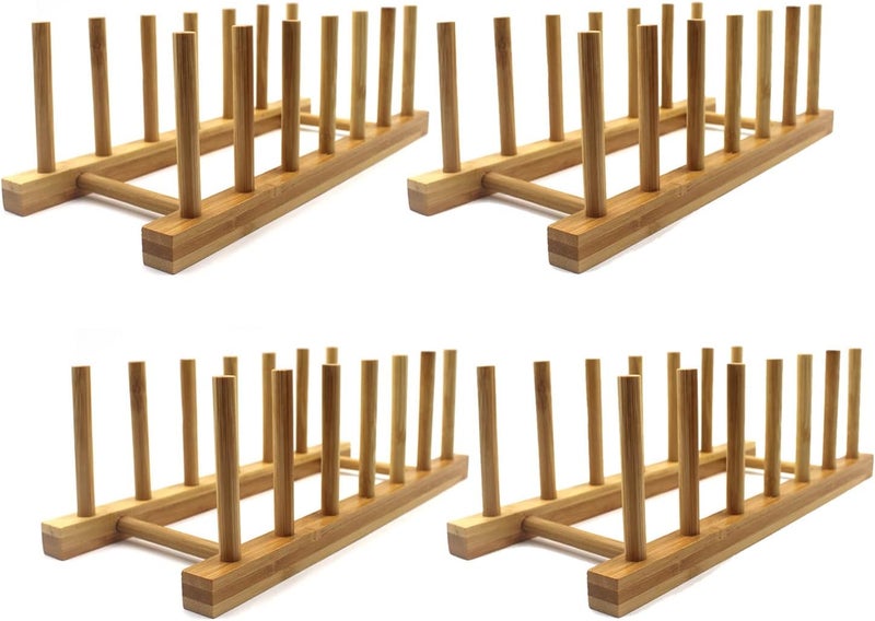 Innerneed Bamboo Wooden Plate Racks Dish Stand Holder Kitchen Storage Cabinet Organizer for Dish/Plate/Bowl/Cup/Pot Lid/Cutting Board (Pack of 4) - Image 1