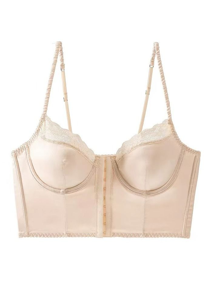 Satin lace women bra crop bustier Champagne  - Image 3
