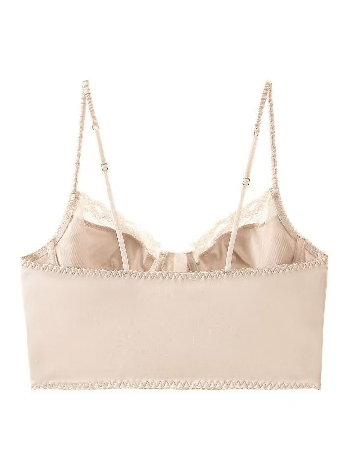 Satin lace women bra crop bustier Champagne  - Image 4