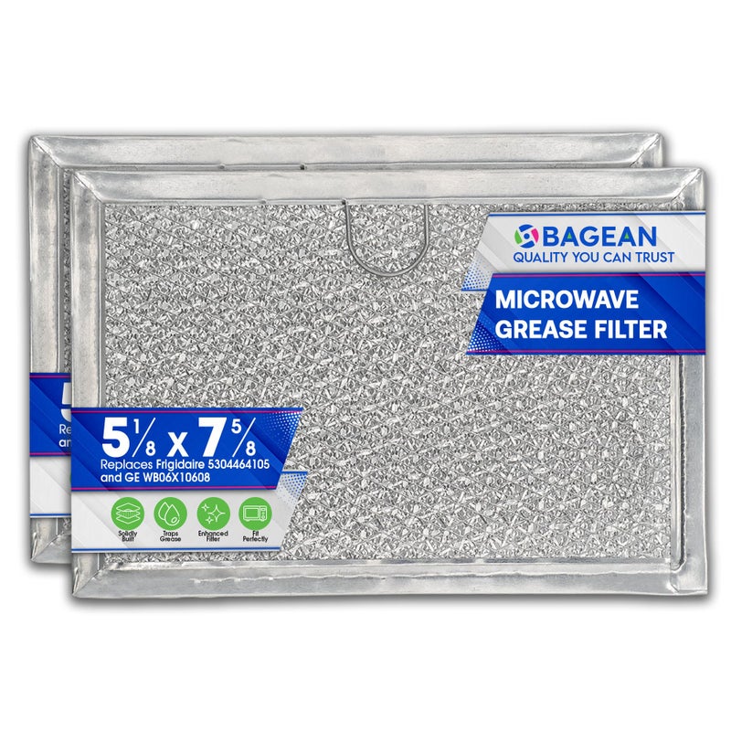 Bagean Microwave Filter Replacement 5.12â€ x 7.64â€ Fits Frigidaire 5304464105 WB06X10608 GE Microwave Filter - Aluminum Mesh Screen Grease Filter - Filters Air Entering Over the Range Oven Vent Fan (2-Pack) - Image 1