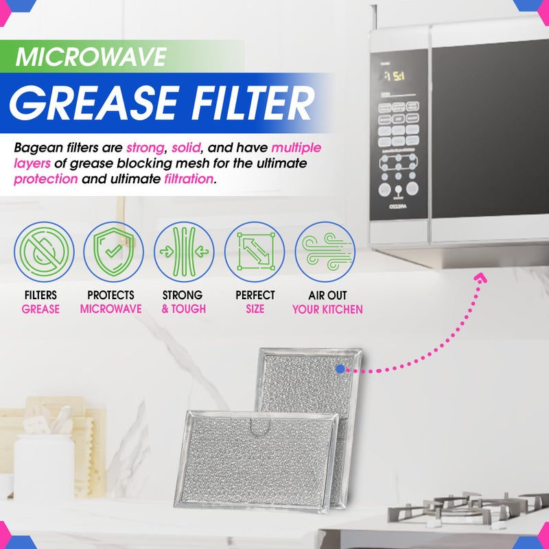 Bagean Microwave Filter Replacement 5.12â€ x 7.64â€ Fits Frigidaire 5304464105 WB06X10608 GE Microwave Filter - Aluminum Mesh Screen Grease Filter - Filters Air Entering Over the Range Oven Vent Fan (2-Pack) - Image 2