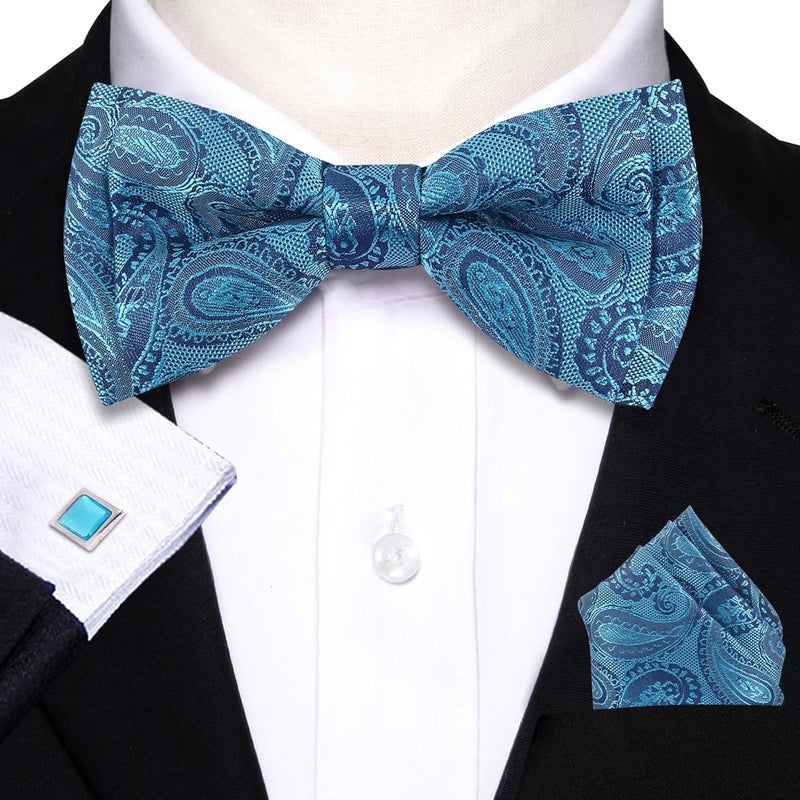 Riyasat- Men's Paisley Design Bow Tie and Pocket Square with Cufflinks Set - Image 2