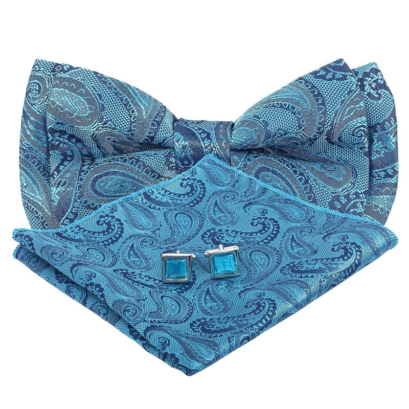 Riyasat- Men's Paisley Design Bow Tie and Pocket Square with Cufflinks Set - Image 1