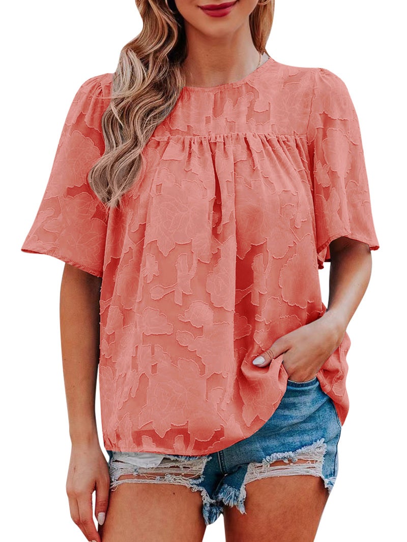 Women Floral Blouse Half Sleeves Flared Loose Shirts for Spring Summer - Image 1