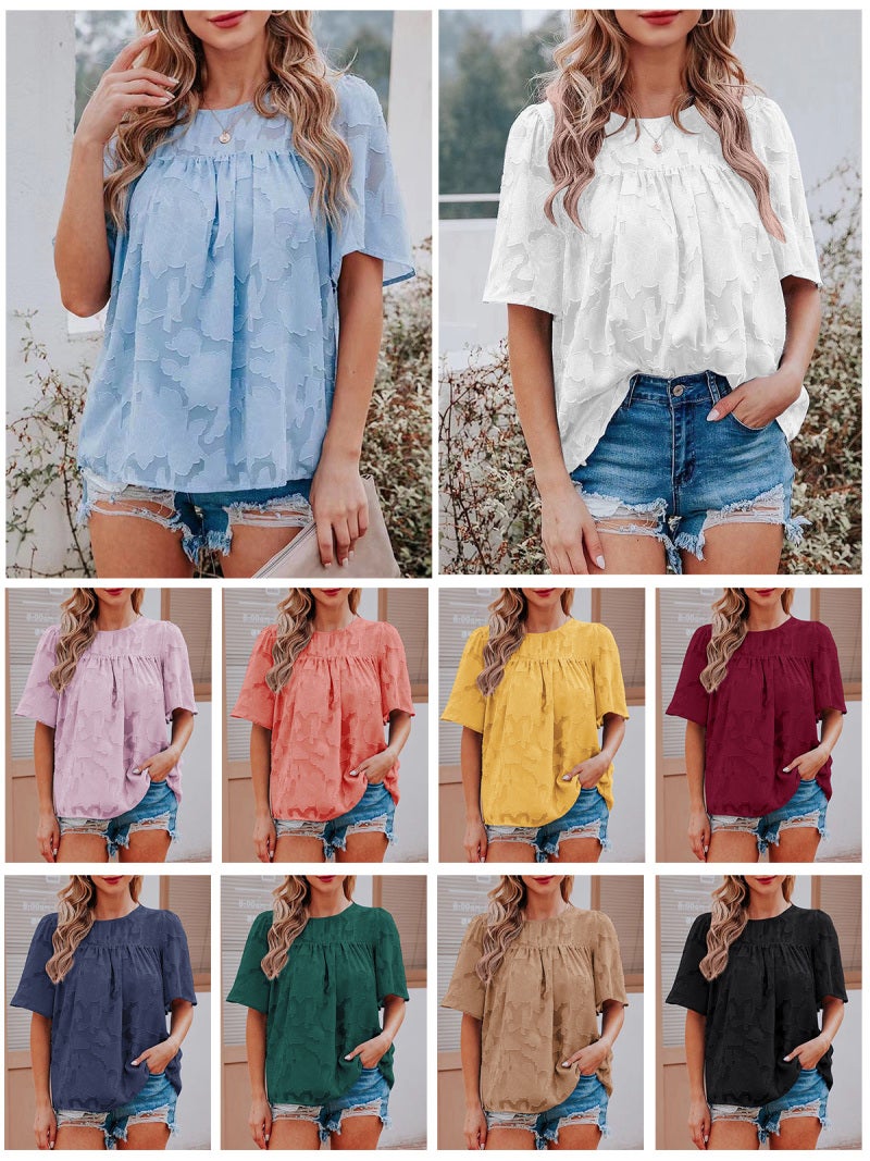 Women Floral Blouse Half Sleeves Flared Loose Shirts for Spring Summer - Image 4