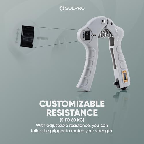 SOLPRO Grippax Adjustable Hand Grip Strengthener with Mechanical Counter for Men & Women | ‎Plastic, Stainless Steel | Adjustable 5 to 60 kg Resistance | Forearm, Wrist & Finger Strengthener | Home, Gym & Rehab Workouts - Image 5