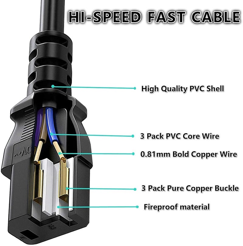 LT Lappy Top Pure Copper Wire Computer AC Power Cable Cord- 3 Pin 1.8 Meter Compatible for Desktop PC Monitor SMPS Printer Scanner LCD Game Players and Fits Most Computers - Image 4