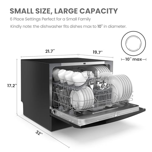 Comfee' COMFEE’ Countertop Dishwasher, Energy Star Portable Dishwasher, 6 Place Settings & 8 Washing Programs, Speed, Baby-Care, ECO& Glass, Dish Washer for Dorm, RV& Apartment, Black - Image 2