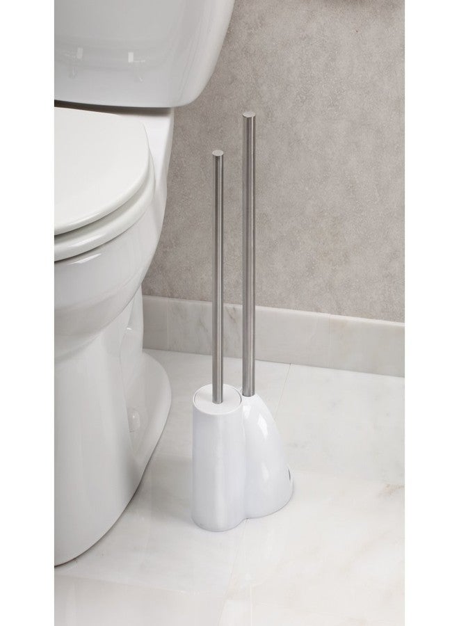 InterDesign iDesign Plastic Toilet Bowl Plunger Set, Slim Compact Combo, 7.5" x 6" x 19", White and Brushed Stainless Steel - Image 2