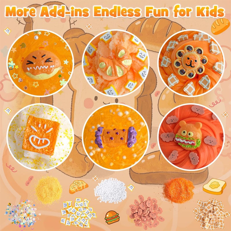 LAWOHO 6 Packs Gradient Orange Slime Kit - Cloud Slime, Butter Slime & Clear Slime, Crunchy Slime for Kids with Various Slime Add-ins, Non Stick Slime Party Favors for Girls and Boys, 360ml Kids Slime(Bread) - Image 3
