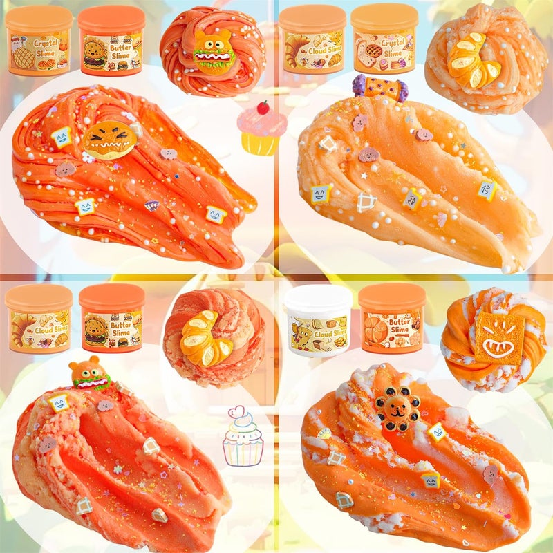 LAWOHO 6 Packs Gradient Orange Slime Kit - Cloud Slime, Butter Slime & Clear Slime, Crunchy Slime for Kids with Various Slime Add-ins, Non Stick Slime Party Favors for Girls and Boys, 360ml Kids Slime(Bread) - Image 4