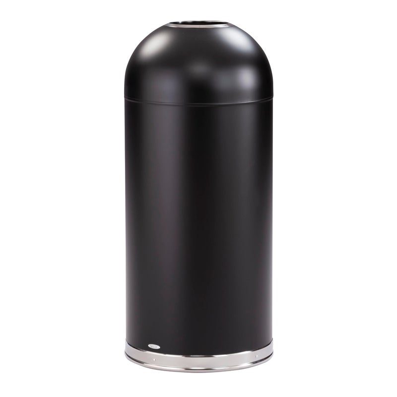 Safco Open Top Dome Trash Can 15 Gallon Stainless Steel Garbage Can for Indoor Use Hands Free Black