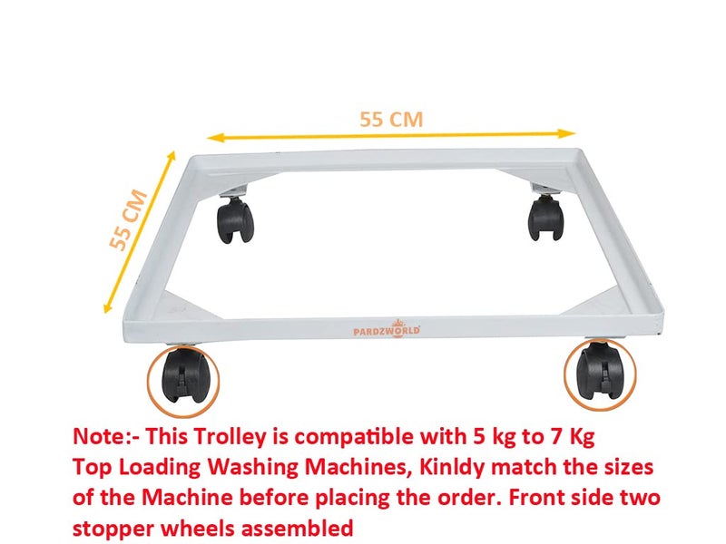 PARDZWORLD عربة باردز وورلد مناسبة لغسالات التحميل العلوي 55 سم × 55 سم مطلية بالبلاستيك مع أقفال للعجلات - Image 3