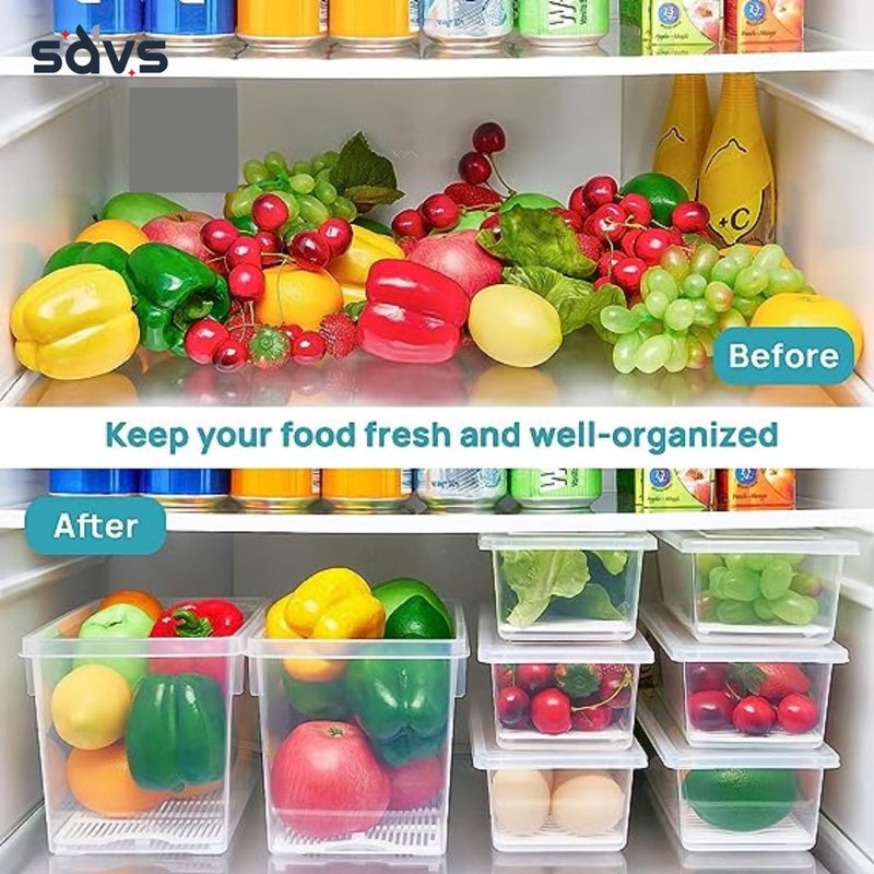 SAVS SAVS Fridge Storage Boxes 6Pack Fridge Organizer with Removable Drain Plate Fridge Storage Containers Keeps Fruits Vegetables Meat and Fish Fresher for Longer Container Box  - Image 4