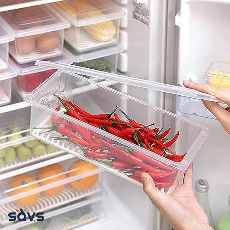 SAVS SAVS Fridge Storage Boxes 6Pack Fridge Organizer with Removable Drain Plate Fridge Storage Containers Keeps Fruits Vegetables Meat and Fish Fresher for Longer Container Box  - Image 1
