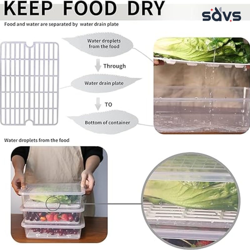 SAVS SAVS Fridge Storage Boxes 6Pack Fridge Organizer with Removable Drain Plate Fridge Storage Containers Keeps Fruits Vegetables Meat and Fish Fresher for Longer Container Box  - Image 3