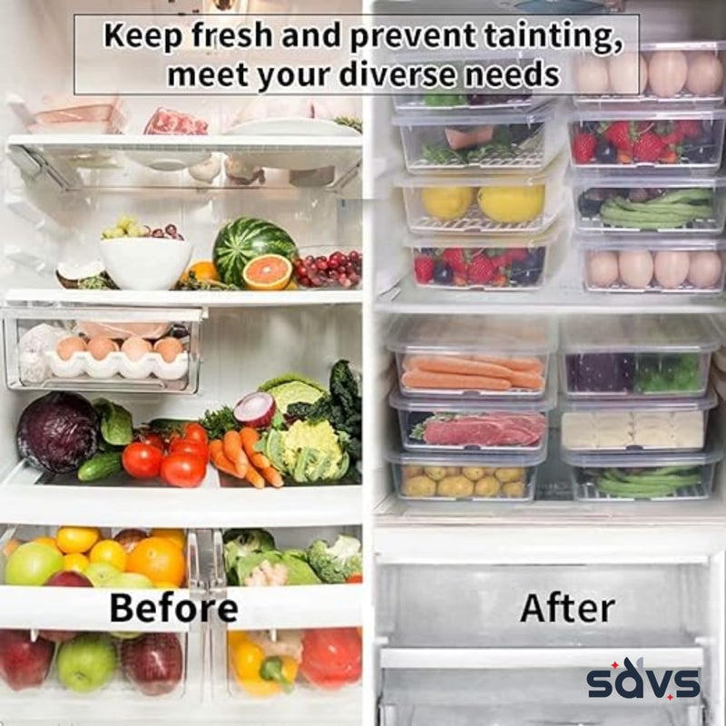 SAVS SAVS Fridge Storage Boxes 6Pack Fridge Organizer with Removable Drain Plate Fridge Storage Containers Keeps Fruits Vegetables Meat and Fish Fresher for Longer Container Box  - Image 2