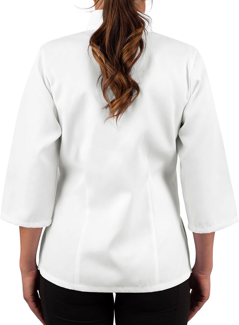 KNG 3/4 Sleeve White Chef Coat for Women - Ladies Fitted Chefs Jacket - Image 2