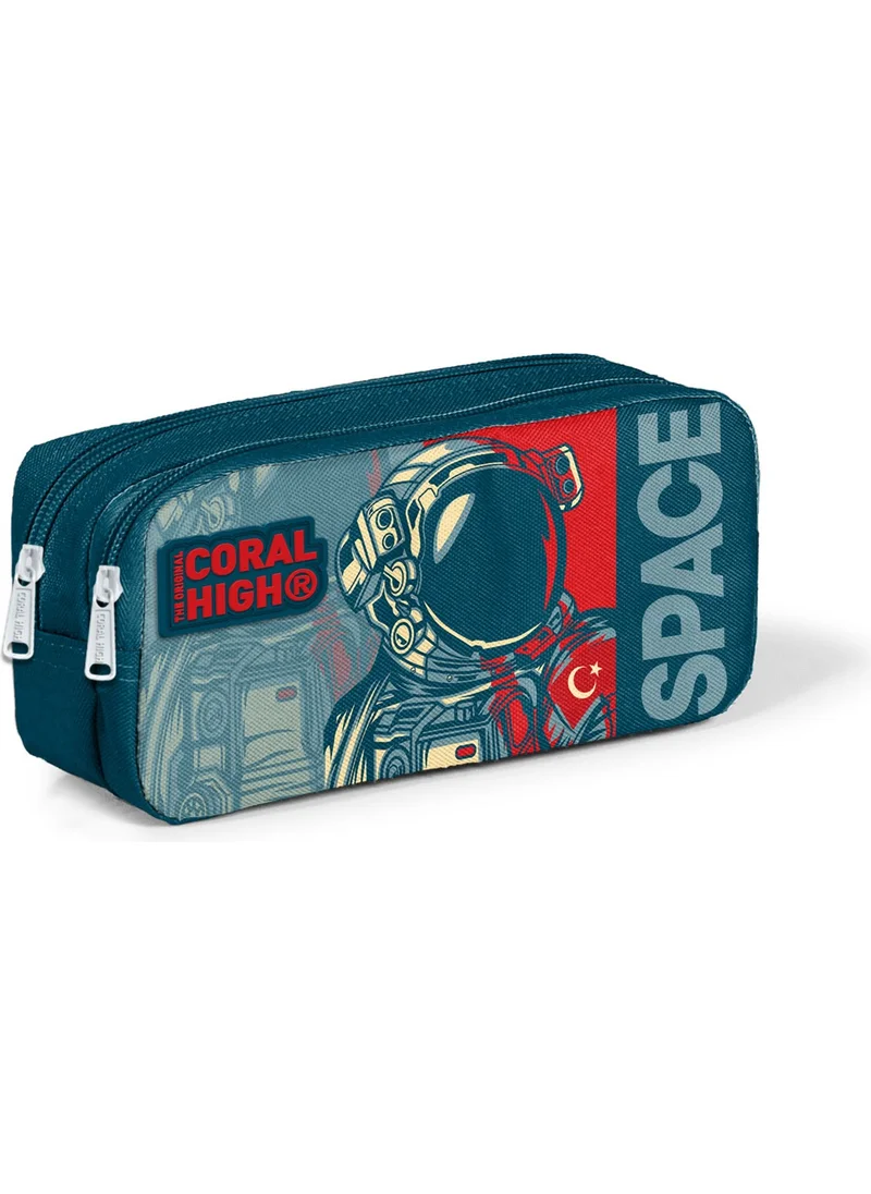 CORAL HIGH Kids Two Compartment Pencil Case Indigo Red Astronaut Patterned 22187