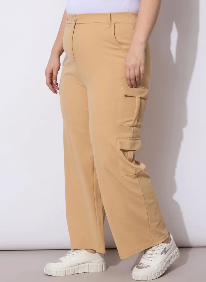 SASSAFRAS Beige Mid-Rise Cargos for Women