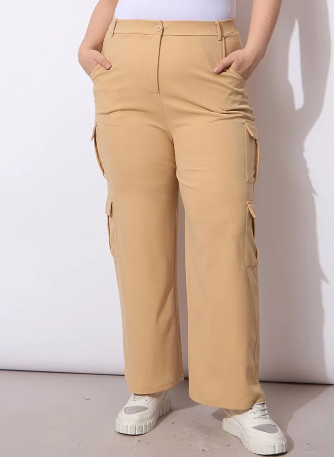 SASSAFRAS Beige Mid-Rise Cargos for Women