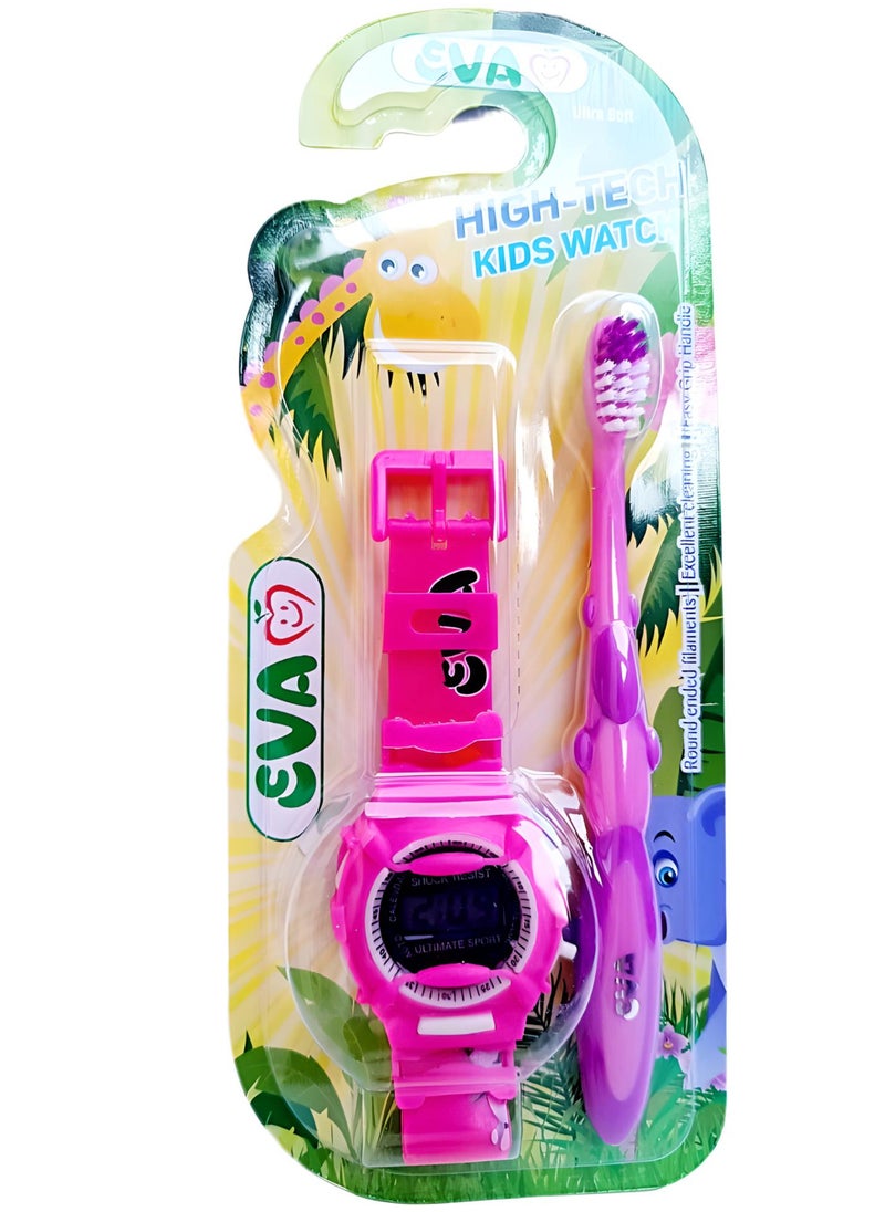 Eva Tooth Brush with a Kids Watch - Pink 