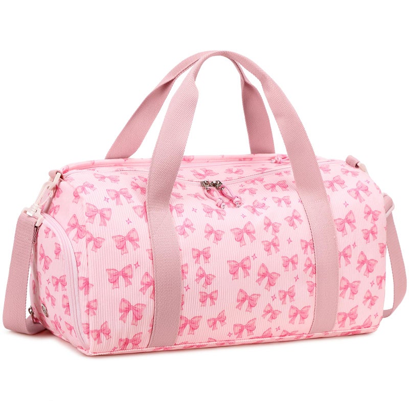 BTOOP Duffle Bag for Gym Sports Women Girls Workout Travel Bag Weekender with Shoe Compartment and Wet Pocket (Pink Bow-Star) - Image 1