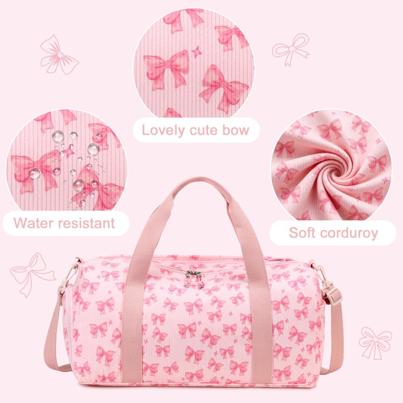 BTOOP Duffle Bag for Gym Sports Women Girls Workout Travel Bag Weekender with Shoe Compartment and Wet Pocket (Pink Bow-Star) - Image 5