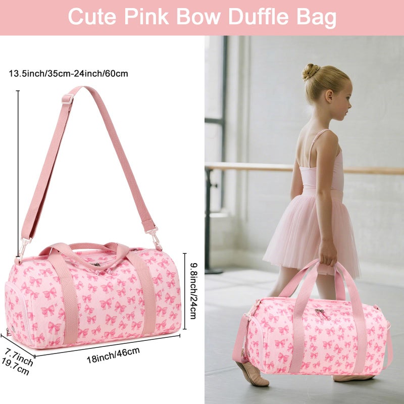 BTOOP Duffle Bag for Gym Sports Women Girls Workout Travel Bag Weekender with Shoe Compartment and Wet Pocket (Pink Bow-Star) - Image 2