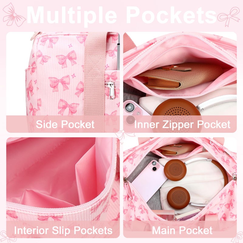 BTOOP Duffle Bag for Gym Sports Women Girls Workout Travel Bag Weekender with Shoe Compartment and Wet Pocket (Pink Bow-Star) - Image 4