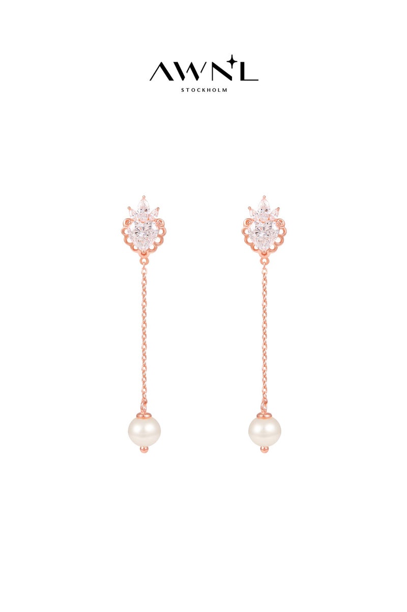 AWNL Women's Pearls Dangle Earrings with Sterling Silver CZ-Diamond Eardrops Gift for Wife Girlfriend - Image 1