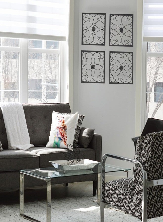 CaliDecor مجموعة من 4 قطع ديكور حائط معدنية، منحوتة فنية جدارية ريفية على شكل لفائف، زينة جدارية مربعة مصنوعة يدويًا بالكامل للاستخدام الداخلي والخارجي، ديكور غرفة المعيشة وغرفة النوم والممر والمكتب - 12.25 بوصة - Image 5