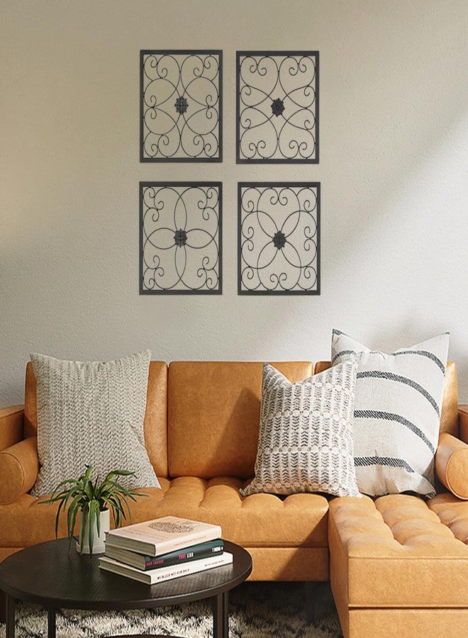 CaliDecor مجموعة من 4 قطع ديكور حائط معدنية، منحوتة فنية جدارية ريفية على شكل لفائف، زينة جدارية مربعة مصنوعة يدويًا بالكامل للاستخدام الداخلي والخارجي، ديكور غرفة المعيشة وغرفة النوم والممر والمكتب - 12.25 بوصة - Image 4