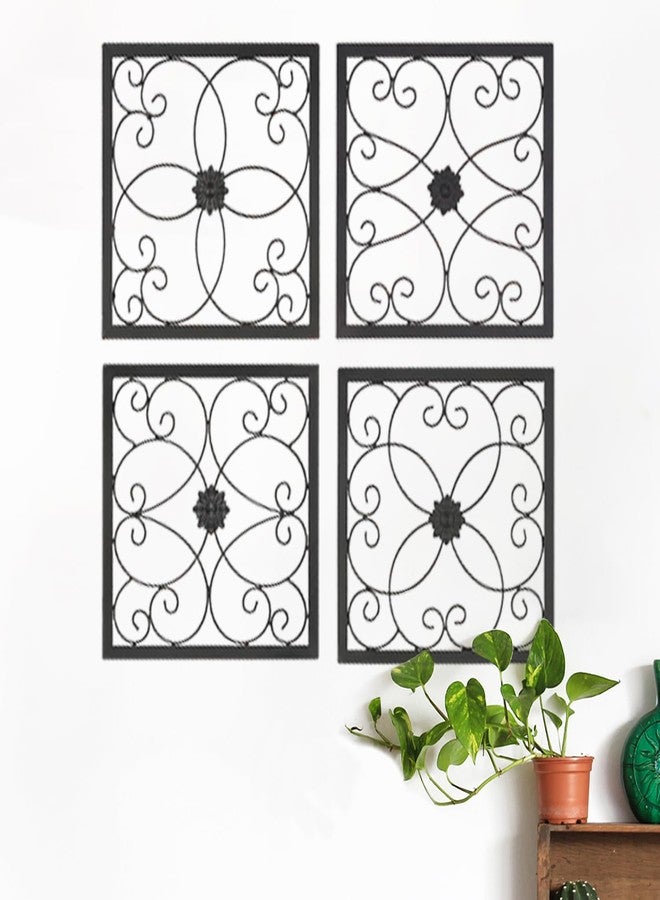 CaliDecor مجموعة من 4 قطع ديكور حائط معدنية، منحوتة فنية جدارية ريفية على شكل لفائف، زينة جدارية مربعة مصنوعة يدويًا بالكامل للاستخدام الداخلي والخارجي، ديكور غرفة المعيشة وغرفة النوم والممر والمكتب - 12.25 بوصة - Image 1