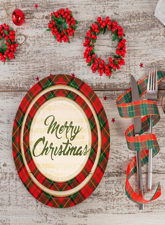 JarThenaAMCS 150Pcs Christmas Party Supplies Kit Xmas Tree Plaid Tableware Set Vintage Disposable Dinnerware Paper Napkin Plate Plastic Fork Knives Spoon for 25 Guests Winter Party Favor - Image 4